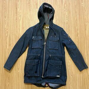 Moose Knuckles vintage cotton denim navy blue unisex hooded jacket